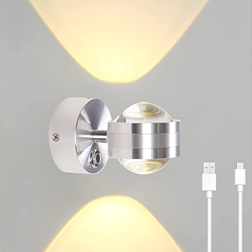 yovurond Wandleuchte Innen, Wandlampe Ohne Stromanschluss und Bohren, Dimmbar Wandleuchten mit Akku, Touch Control für Schlafzimmer Treppen Badezimmer Wohnzimmer 1 Stück (Silber, Warmweiß)