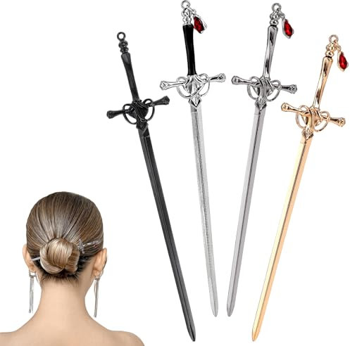 Qianyu 4 Stück Chinesische Haarnadel Stäbchen Schwertform Haarstab-Anhänger Antike Stil Schwert Essstäbchen Chinesischen Vintage Stil Sticks für Damen Haar Zubehör