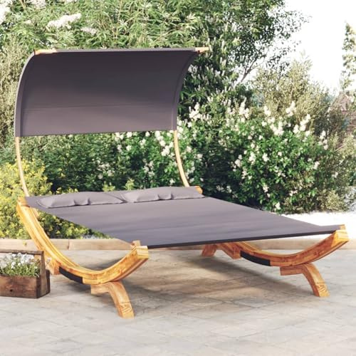 Festnight Doppelliege Outdoor 2 Personen Doppel Gartenliege mit Sonnendach Sonnenliege mit Dach Sonnenbett Loungebett Gartenbett Liege Outdoor Holzliege Liegestuhl Holz Garten