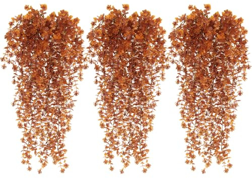 RECUTMS Artificial Hanging Plants Fake Hanging Flowers Autumn Decorations | Fall Autumn leaves UV Resistant Plastic Eucalyptus Plants for Indoor Outdoor Room Wall Wedding Patio Porch Decor （Brown）