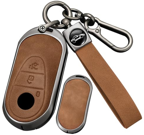 ontto Autoschlüssel Hülle Gehäuse Schlüsselhülle Schlüsselanhänger Leder Schutzhülle Passt für Mercedes C S Klasse C200 W206 GLC X254 300 GLE EQE53 EQS 53 AMG 2023-2025 Schlüsseletui 4 Taste-A Braun