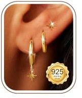 ZHESHY 3 Paar Creolen Silber 925 Gold Damen Kleine Ohrringe Hängend Set | Hypoallergene Wasserfest Goldene Silber Ohrstecker,Ohrringe Hängend,Mehrere Ohrloecher Helix Piercings Set,Schmuck Für Frauen