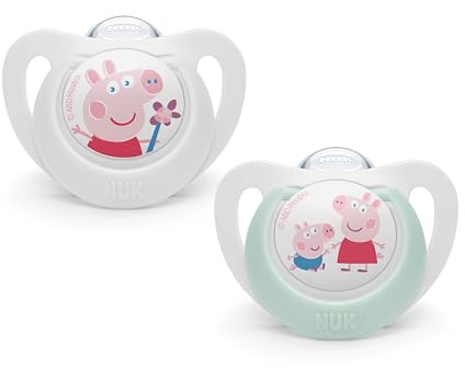 NUK Peppa Pig Star Silikon-Schnuller, kiefergerecht, 0-6 Monate, BPA-frei, 2 Stück, weiß & grün