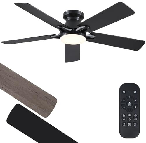 132cm Deckenventilator mit Beleuchtung und Fernbedienung/APP-Steuerung, schwarzer Deckenventilator mit dimmbarem LED-Licht, deckenventilator mit niedrigem Profil für moderne Innen- und Außenterrassen