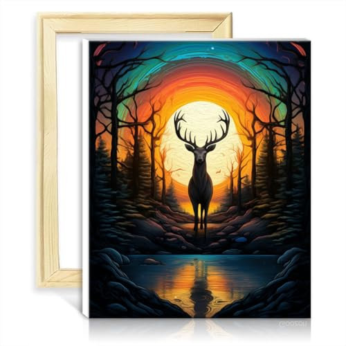 LiHEQING Ölgemälde, Malen nach Zahlen, Set mit farbigem Hirsch auf Leinwand, Gemälde für Erwachsene, Kunsthandwerk für die Inneneinrichtung, ohne Rahmen (60 x 75 cm)