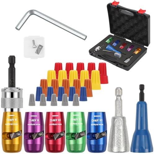 Wire Stripper for Drill, 2025 Upgraded Electric Wire Stripping and Twisting Tool for AWG 14-12-10-8-6 Gauge, Wire Twister Tool for Drill and 25PCS Wire Connectors Nuts