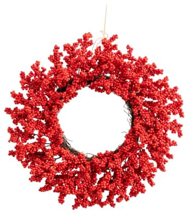 perfk Roter Beerenkranz für die Tür, Weihnachtskranz, 50 cm, hängendes Ornament, Weihnachtsdekoration, Weihnachtskranz für Jahrestag, Hochzeit, Schlafzimmer