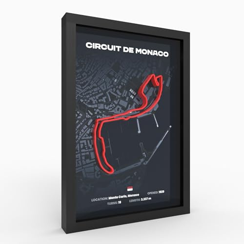 Monaco 3D Poster im Holzrahmen I A4 I Hochwertiger 3D Druck I 2000dpi | 280g Papier I 3D Rennkunst als Deko für Wand I Büro & deinen Schreibtisch oder als Geschenk I Acrylglas-Front