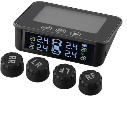 Système de surveillance de la pression des pneus avec dispositif solaire TPMS, système solaire sans fil de surveillance de la pression des pneus de voiture avec 4 capteurs externes universel (sans