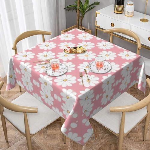 XZDAL Elegante und langlebige weiße Chrysanthemen-Texturtdiagramm 140 cm Polyester-Tischdecke für Esszimmer, Partys und Veranstaltungen