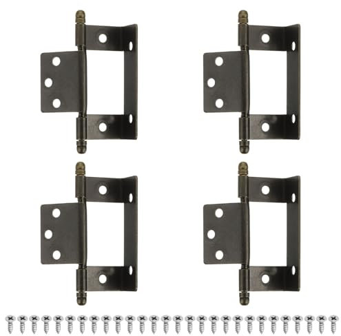 QUARKZMAN 4Pezzi Cerniere per Mobili a Incasso Completo, Cerniera a Punta Asse Lungo Parziale Avvolgente Vintage per Mobili da Cucina con Viti, Bronzo