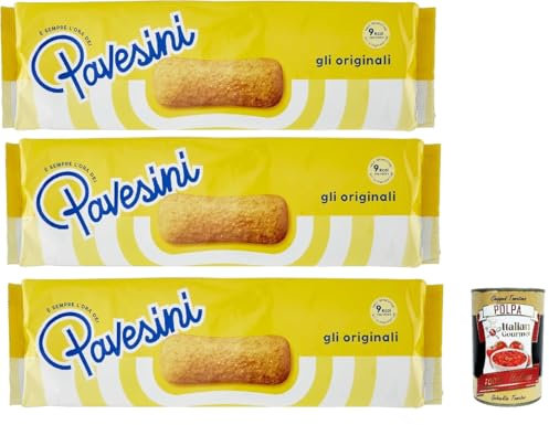 Pavesi Pavesini Classici, Biscotto Leggero per Colazione o Merenda, biscuits légers pour le petit déjeuner ou les collations, biscuits cookies, 3 x 200 g + Italian Gourmet polpa 400 g