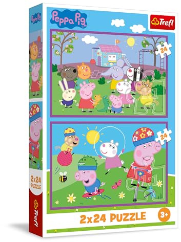 Trefl - Puzzle 2x24 Teile, 2-in-1: Peppa auf dem Spielplatz, Peppa Pig, 3+