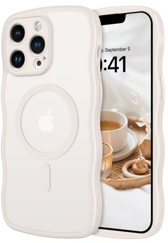 GUAGUA für iPhone 13 Pro Max Hülle [Kompatibel mit MagSafe] Matt Magnetisch Wellig Handyhülle Wellenform Durchscheinende Rückseite Stoßfest Schutzhülle Case für iPhone 13 Pro Max (6,7'') Beige