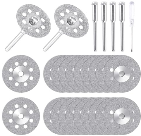 20 Stück Diamant Trennscheiben für Dremel Rotationswerkzeug Zubehör 22mm, Diamant Schleifscheibe Zubehör, Mini Diamantscheibe+1 Schraubendreher mit 4 Stück 3 mm Dorn für Stein Glas Fliese