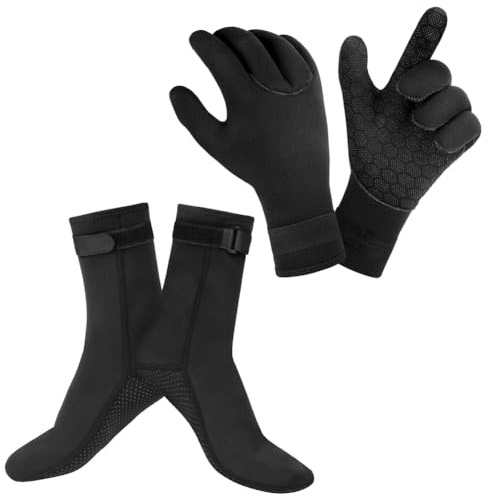 AOOSA 3 mm Neopren Dykhandskar, Varma Halkfria Våtdräktshandskar med Justerbar Handledsrem, Flexibla Dykhandskar, Simhandskar för Surfing, Dykning, Snorkling, Paddling, Kajakpaddling, Storlek L