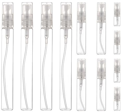Debbery 12Pcs Mini Spray Atomizer Empty Bottles, Sizes in 2ml, 5ml, 10ml, Portable Mist Plastic Refillable Sample Bottle, for Travel, Perfume Sampling and Carrying Liquid Cosmetics