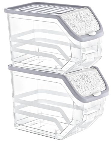 Best House | Food Storage Container with Lids | Cereal Grain Rice Bean | GREY | 11 Litres | 2 Pcs | Stackable | BPA Free | Kitchen & Pantry Organization (Pack of 2)