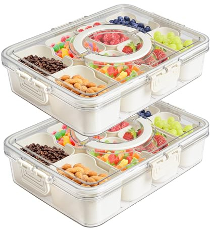 Neuytiky 2 Pezzi Portatile Snack Box con 8 Scomparti,Contenitore Snack,Vassoio da Portata Diviso,Snack Box Compartiment,per Conservare Noci,Caramelle,Biscotti,Frutta