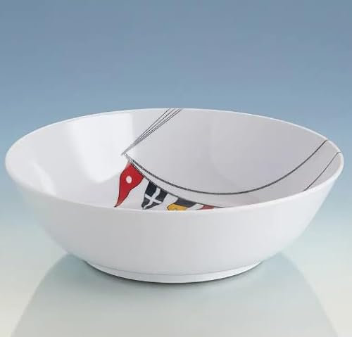 Generico Piatto Fondo Nautico in Porcellana, 21 cm, Bianco con Bandiere Marine, Set da Barca infrangibili
