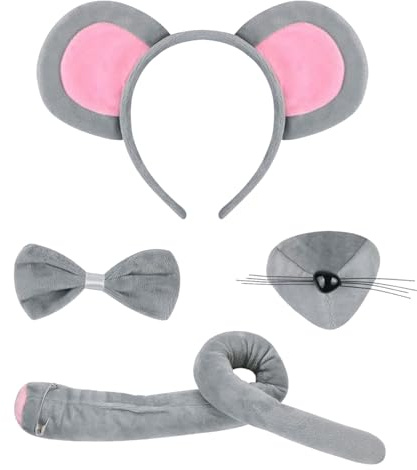 HIXNUG 4pcs Mouse Costume Set Ears Headband Tail Nose Tutu Skirt for Kids Adult Carnival World Book Day Cosplay Halloween Party
