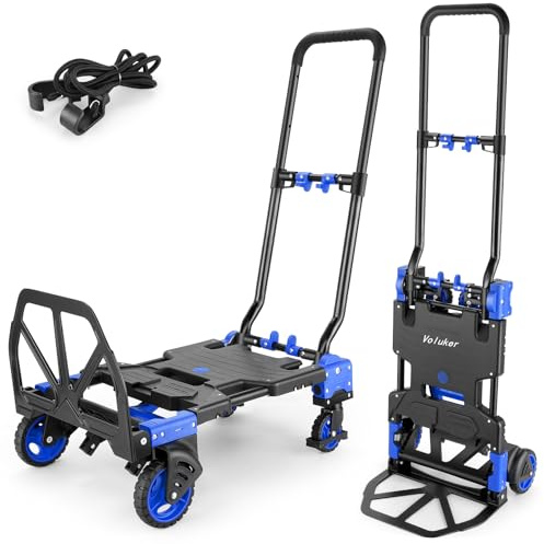 330LB Folding Hand Truck Moving Dolly, Hand Trucks Heavy Duty Combination of 4 Wheels and 2 Wheels Convertible Dolly Cart with Retractable Handle Dolly for Moving Office Carts(Blue)