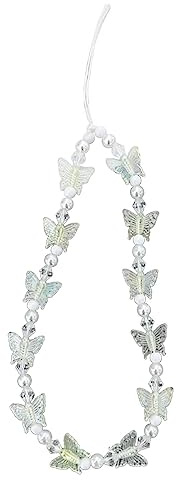 HINAYOSAN Dragonne de téléphone avec pendentif papillon et perles pour téléphone portable anti-perte pour femme