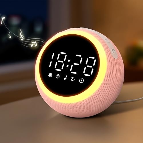 Maxstar Smart Digital Alarm Clock with 25 Soothing Sounds Machine,Night Light, Snooze, Timer, Adjustable Volume & Brightness, Bedside Alarm Clock for Kids, Girls, Adults, Bedroom,White Noise for Sleep