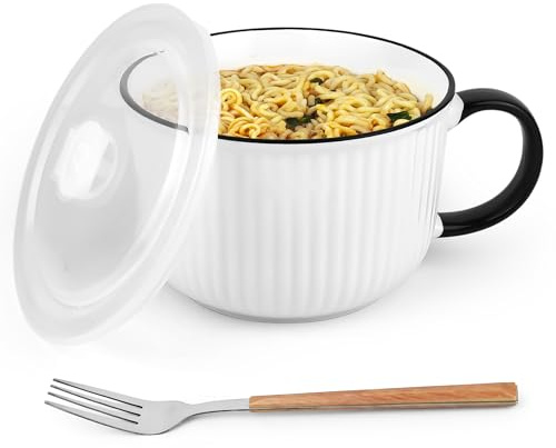 Axincardarm Ceramic Soup Bowl Ceramic Microwave Soup Mug with Lid 800ml