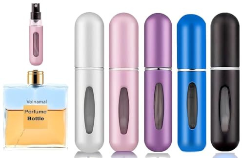 Bottle Travel Mini Perfume Refillable Bottle Atomizer Sprayer Leakproof Refillabl Spray Bottle Easy to Refill Empty Atomiser Purse Handbag Pocket (Sub-pink, sub-silver, sub-blue, rose red, 5ml)