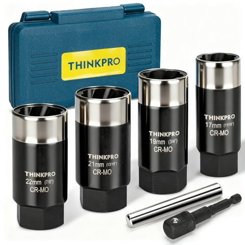 Thinkpro Locking Lug Nut Removal Tool-6 Pieces Deep Lug Nut Extractor Set,Stripped Lug Nut Remover 1/2 Drive,17/19/ 21/ 22MM Wheel Lock Removal Kit for Broken Bolts and Nuts