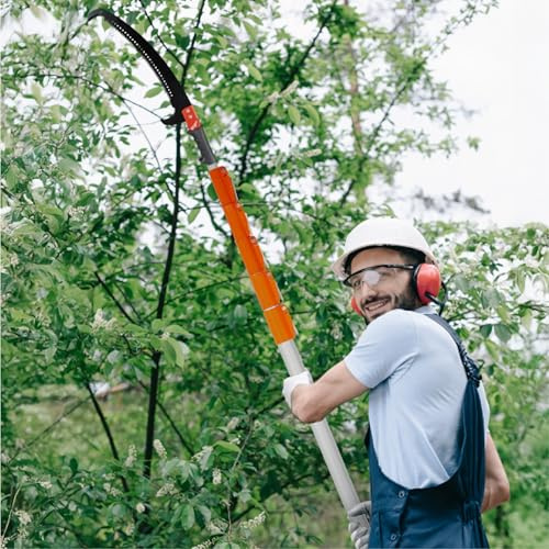 VINGLI Manual Pole Saw for Tree Trimming, 26ft Extendable Branch Pruner, Sharp Steel Blade and Scissors, with Saw Sleeve, for High Reach Trimming and Tree Maintenance, Orange (26ft)