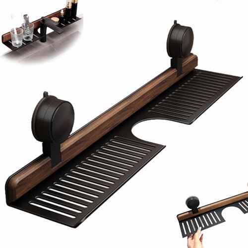 Dewppxi Walnuss Saugnapf Badezimmer Regal, Waschbeckenregal über Wasserhahn, Waschbecken-Wasserhahn-Organizer, Waschbecken Regal Ohne Bohren Für Schlafzimmer RV Schlafsaal Küche (Schwarz,50cm)