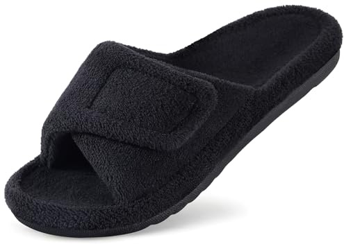 Litfun Pantoufles orthopédiques pour femme avec soutien de la voûte plantaire, chaussures réglables à bout ouvert pour fasciite plantaire, noir, 8-8.5 Women/6.5-7 Men