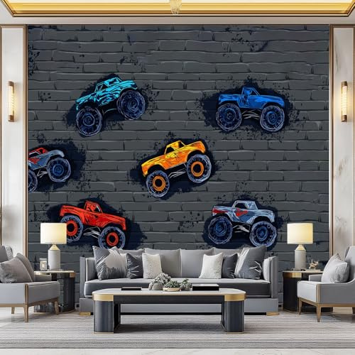 Genérico Fotomurales Moderno Ciudad Camión Pared De Ladrillos, 200 x 140 cm (An x Al) Papel Pintado No Tejido - Gris Oscuro Papel Tapiz para la Decoración del hogar en Salon y Cocina