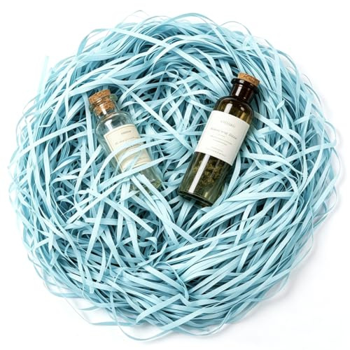 LOLYSIC 1000g Papier Frisé Bleu Ciel, Fibre d'Emballage en Papier Kraft, Raphia de Remplissage pour Coffret Cadeau, Mariage et Fête