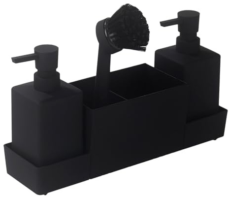 Plastic Sponge Holder with Dual Soap Dispenser & Cleaning Compartment - nizer for Kitchen & Bathroom, Space-Saving Design, Easy to Clean