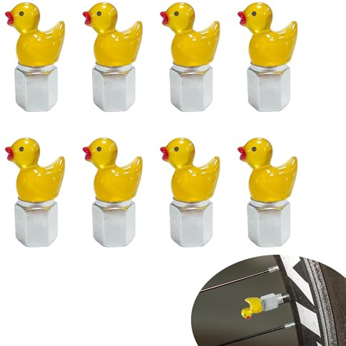 8pcs Duck Shape Tyre Valve Caps, Funny Universal Dust Caps for Bikes and Cars, Decorative Yellow Car Tyre Valve Cap for Daily Driving, Outdoor Riding and Long-Term Vehicle Protection
