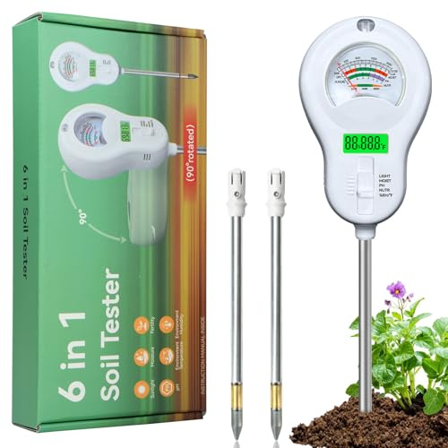 Voktta pH Messgerät Erde, 6-IN-1 Soil Tester | pH-Wert, Umgebungsfeuchtigkeit/Temperatur, Lichtintensität, Bodenfeuchtigkeit, Fruchtbarkeit, für Farm, Gartenarbeit