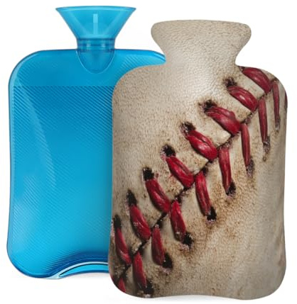 Entemne 2L Wärmflasche Vintage Baseball Stitches Lace Hot Water Bag mit Bezug Wiederverwendbare Therapie-Tasche zur Schmerzlinderung Menstruationskrämpfe, Muskelkater Winter Wärme Geschenk