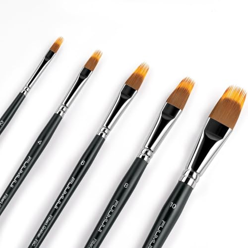 Fuumuui 5pcs Dual-Layer Synthetic Filbert Grainer Brush Set for Unique Texture Painting Perfect for Artists Acrylic, Watercolor and Oil