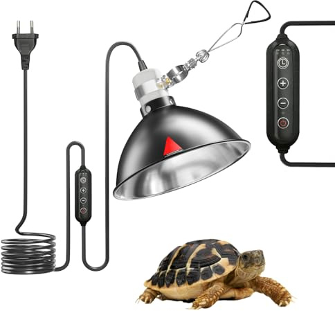 HeatingLux Wärmelampe Schildkröten, 200w Wärmelampe mit Timer für Schildkröten, 8,5 Zoll Terrarien lampe dimmbar, Reptilien Reflektor mit Klemmbefestigung