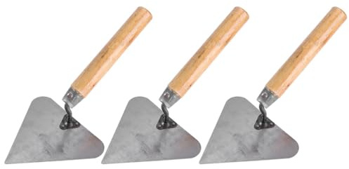 COLLBATH Paleta Triangular de Acero Inoxidable 3 Piezas con Mango de Madera Herramienta para Nivelar Concreto y Enlucir Adecuado para Trabajos de Mampostería y Construcción