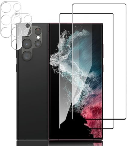 2&2 Stück Schutzfolie für Panzerglas für Samsung Galaxy S22 Ultra mit Kameraschutz, Hochpräzise Fingerabdruckerkennung, 0.33 mm 9H Härte, Displayschutz Folie für Samsung S22 Ultra