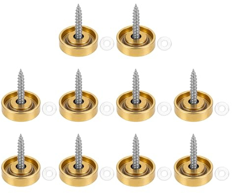 SHINEOFI Lot de 10 Set de Vis Décoratives Miroir 16mm en Acier Inoxydable 304 Doré avec Capuchons, Kit de Fixation pour Panneaux et Miroirs Muraux, Matériel de Montage