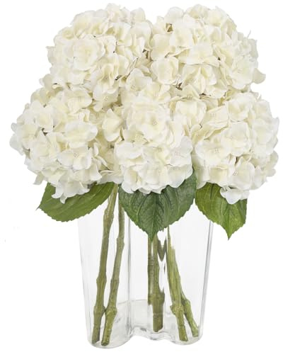 LEUCHTAMOR Ramo de hortensias artificiales de hortensias blancas lechosas para bodas, fiestas, oficina, decoración del hogar, 4 unidades