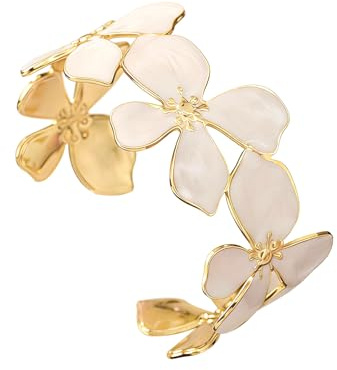 FOSLXIN Bracelet Fleurs Femme Dorées, Bracelets à Manchette Bracelet Ouvert en Or, Acier Inoxydable Parure Bijoux Ensemble Fleurs Glamour, Ors Parure de Fleurs pour Femmes Filles