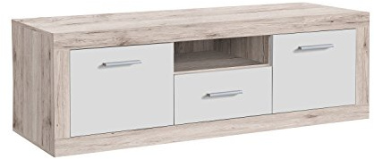 Forte BACCIO TV-Schrank 150, TV-Unterschrank mit 2 Türen und 1 Schublade, modernes Lowboard, TV-Rack, Wohnzimmer, Holzwerkstoff, Sandeiche Holzdekor/ Weiß, 147,8 cm breit x 41 cm hoch x 49,9 cm tief