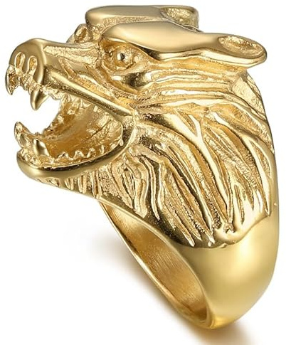 BOBIJOO Jewelry - Bague Chevalière Tête de Loup Bijou Homme Acier Inoxydable Or Doré Plaqué - 56 (7 US)