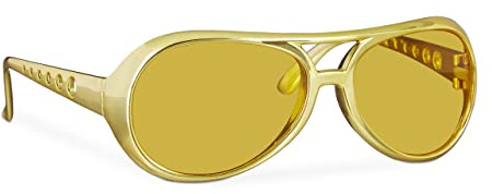 Relaxdays 3 x Elvis Brille, lustige Rapper & Proll Brille, Kostüm, große Zuhälter Brille für Karneval und Mottopartys, gold